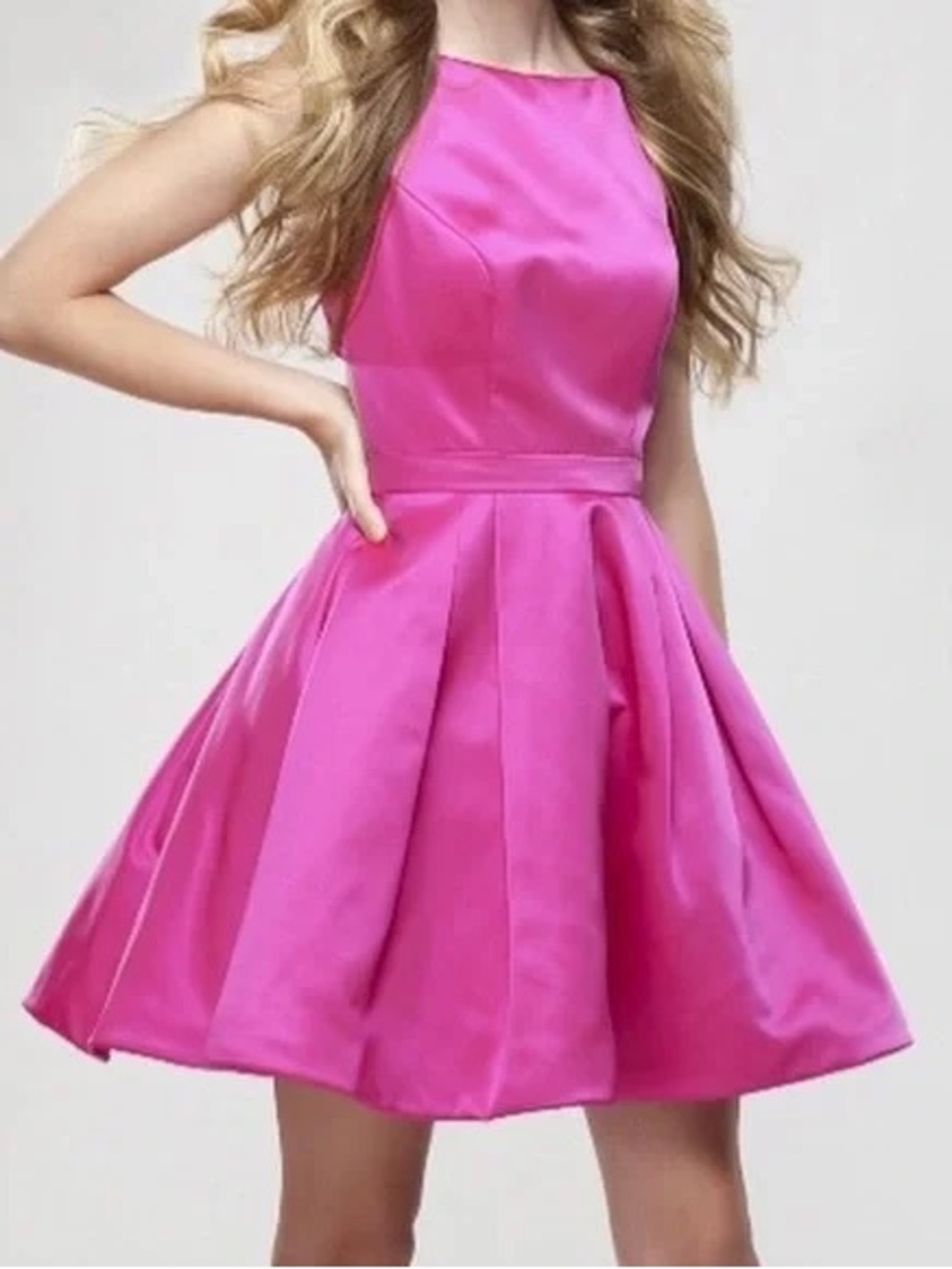 Sherri Hill Vibrant Hot Pink Satin Cocktail Dress